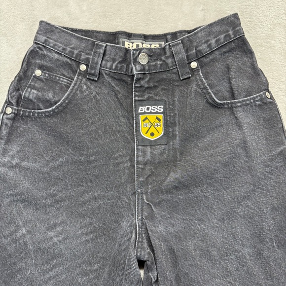Vintage Boss Denim Shorts Mens 28 Black Y2K Hip Hop Baggy 13" Streetwear USA - Picture 4 of 15